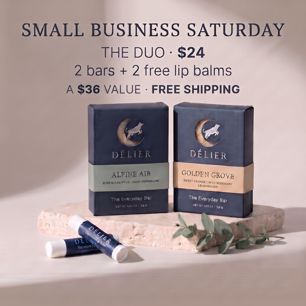 The Duo: 2 bars and 2 free lip balms, a $36 value for $24, free shipping